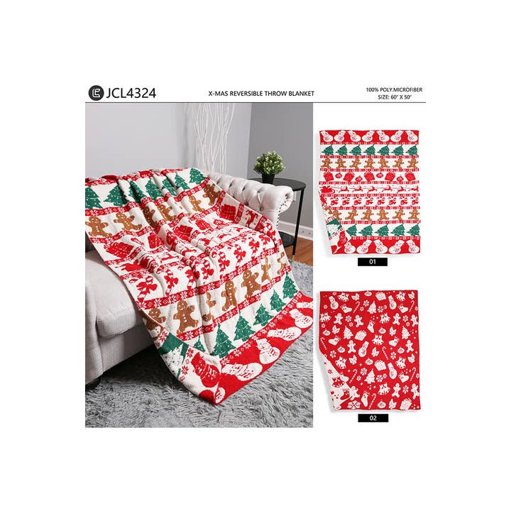 Hana - Wholesale Throw Blanket - X-MAS Holiday Reversible Christmas Throw Blanket