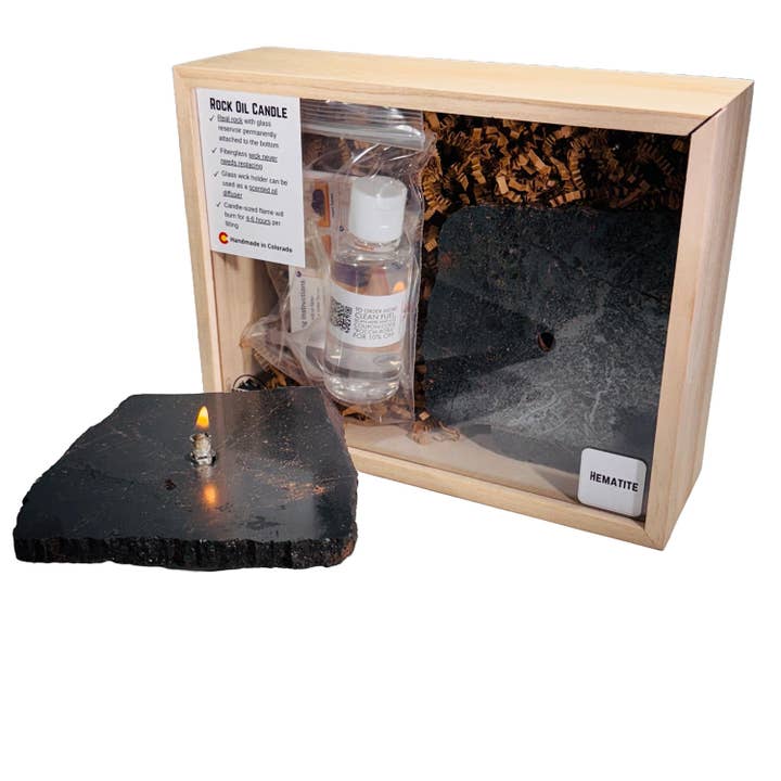Hematite Rock Candle Gift Box for wholesale by Roccia Roba