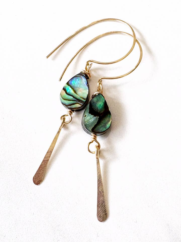 Gold Filled Threader Hoop Abalone Dangle for wholesale by Quinn Sharp Handmade