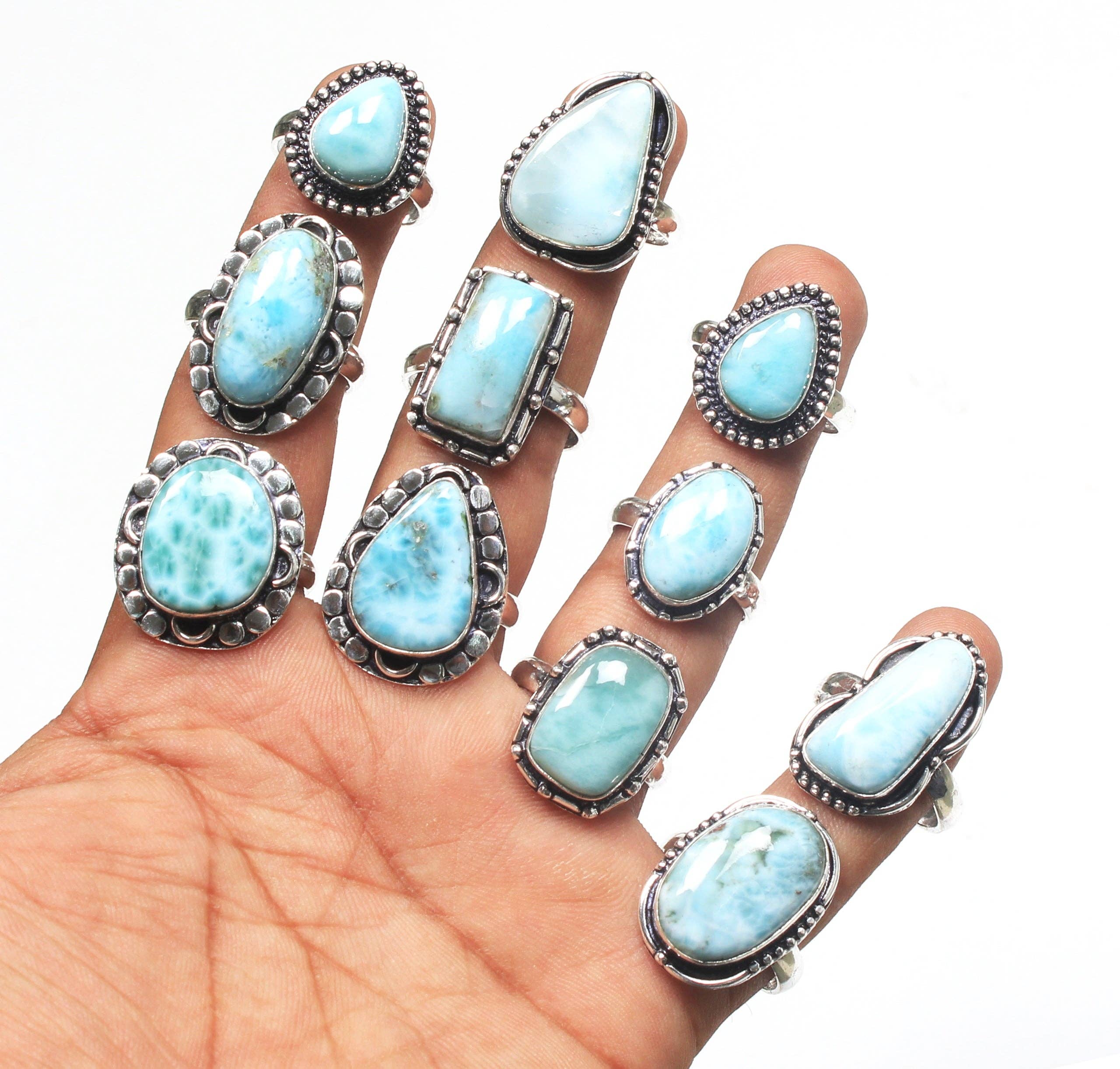 Handmade Jewels - Wholesale Cocktail/Statement Ring - Handmade Silver-Plated Larimar Rings – Minimalist Ocean-Inspired Jewelry (Natural Larimar)25