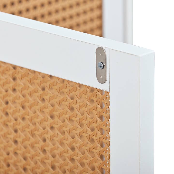 Urban Meuble - Wholesale Cabinet - White wood-effect sideboard with 3 rattan doors, golden handles and legs 129.8x40x76cm OMOIL WHITE22