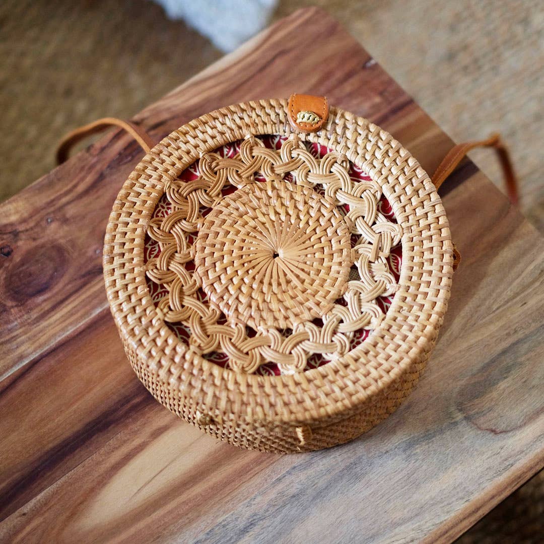 Bali Harvest - Wholesale Crossbody Bag - Women's - Round Ata Rattan Bag (Brown Braided) - Bali Bag, Straw Bag4