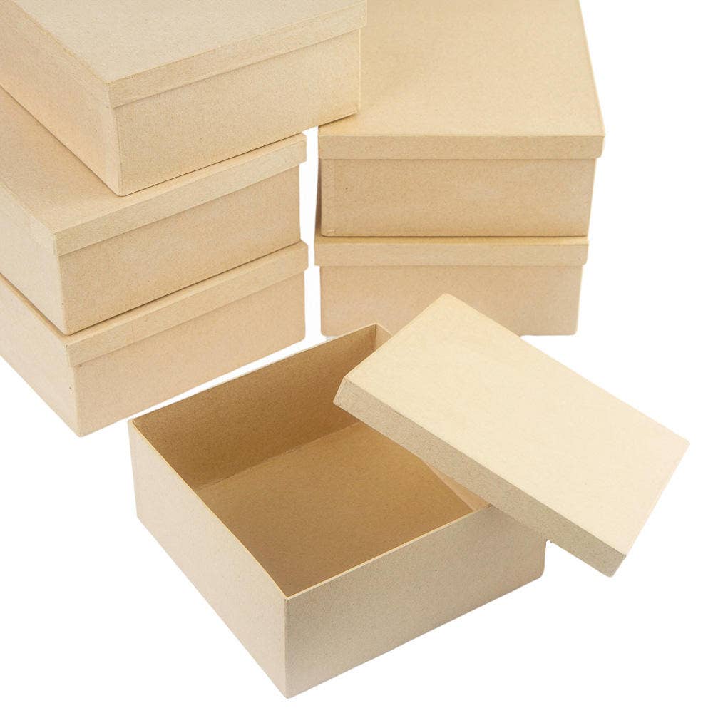 Factory Direct Craft – Engroshandel Gaveæske – Færdiglavet firkantet æske i papmaché med låg - 17,8 x 17,8 x 7,6 cm7