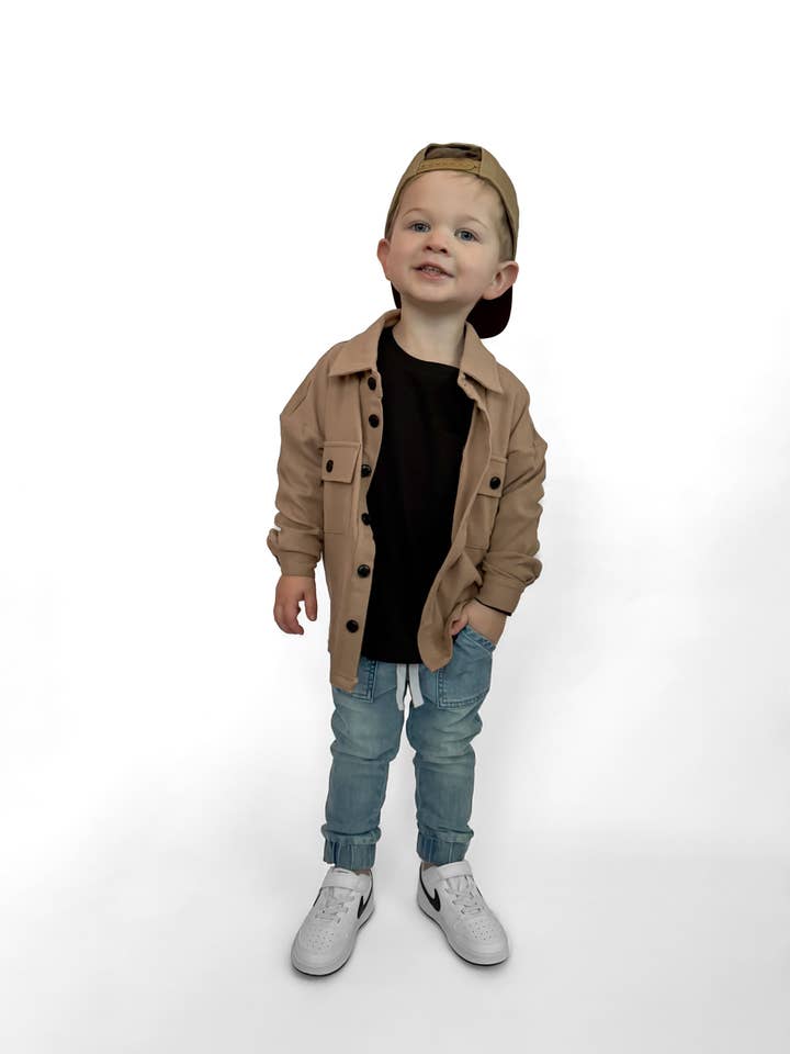Remi + Rae Co. - Wholesale Shirt Jacket/Shacket - Kids - BAMBOO RIBBED BUTTON UP SHACKET - COFFEE