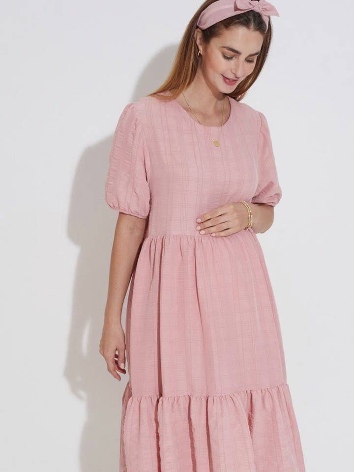 Vestido Crepe Texturizado Rosa por atacado de LIV Maternity