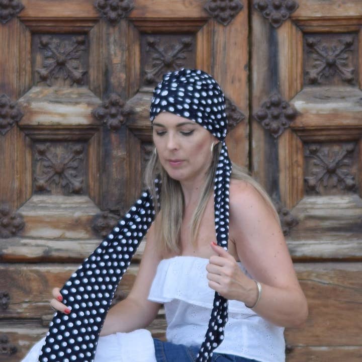 Petitama – Engroshandel Turban - Dame – Marineblå prikker turban hat til kvinder, kemo hoved wrap