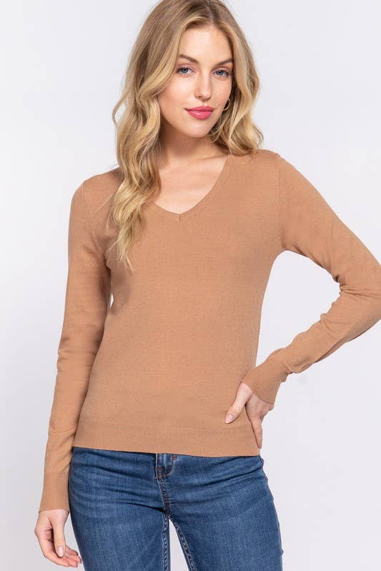 Active Basic | Active USA - Vente Pull en maille – femme - Pull basique à manches longues et col en V6