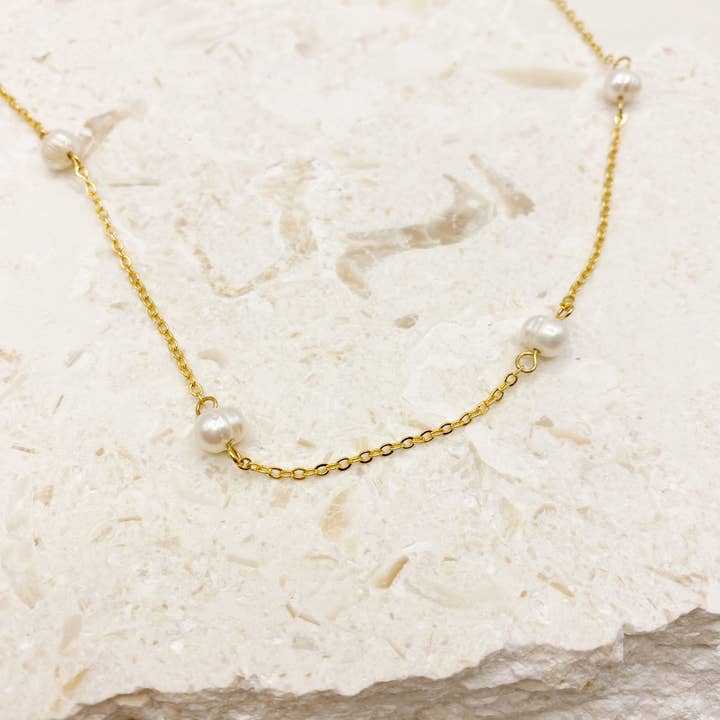 Angels Whisper Accessories - Wholesale Beaded/Pearl Necklace - Ally Pearl 18K Gold Plated Necklace