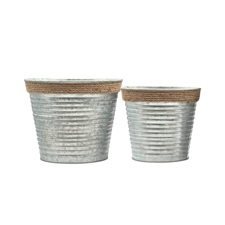 Jacobson - Wholesale Plant Pot - Corrugated Metal Pot Cover with Rope - Box of 12