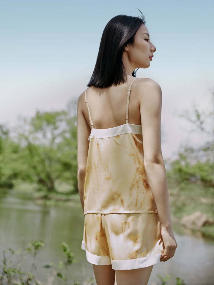 Guld Blomstret guld camisole og shorts pyjamassæt med lommer for engroshandel på Faire5