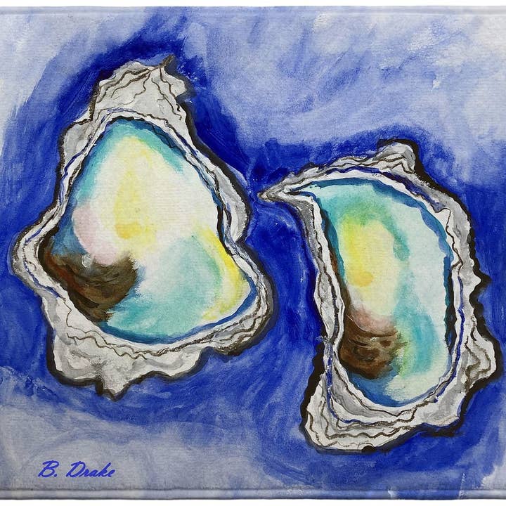 Aqua Oysters Bath Mat for wholesale by Betsy Drake Interiors