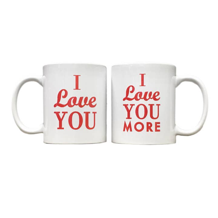 Mug-i Love you more and I love you more and I love you mug - Lot de 2 mugs blancs pour la vente par Mugs by Go Jump in the Lake