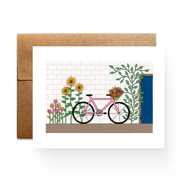 Bicycle With Flowers Card for wholesale by Catamount Card Company