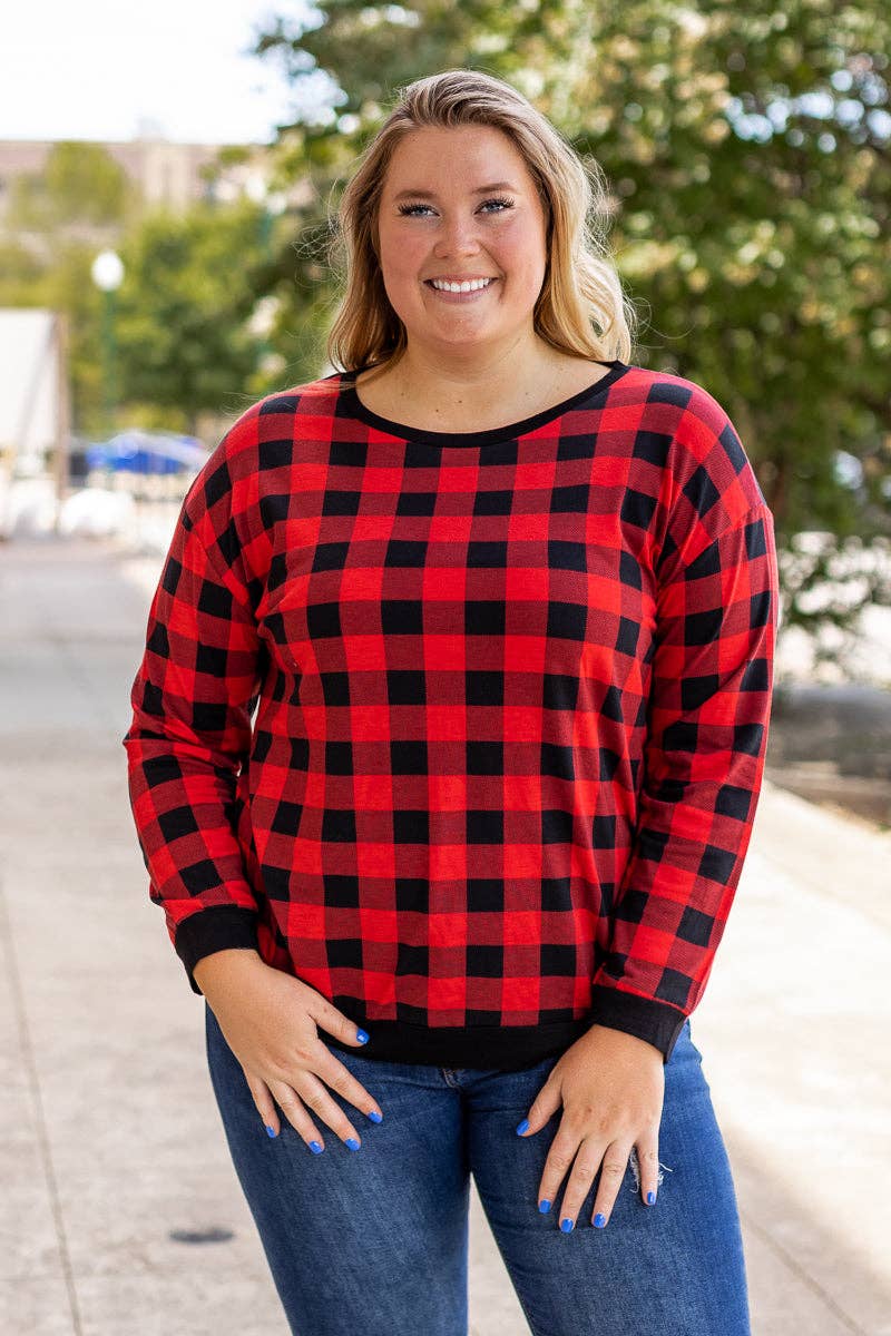 RED Plaid With Me Long Sleeves T-Shirt, Buffalo Plaid for wholesale on Faire1