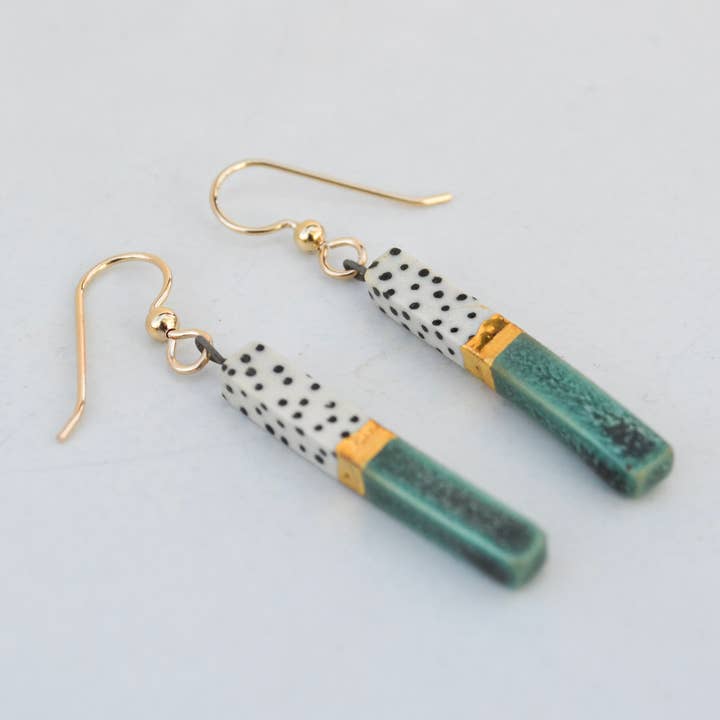 Porcelain Bar Earrings – Dotted Sage Green for wholesale by Lilikoi Project