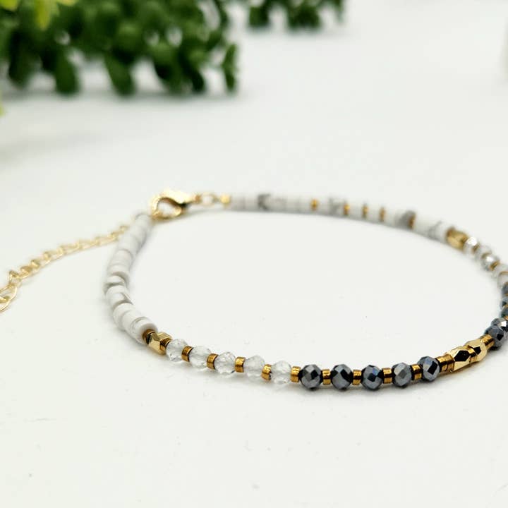 Meraki Gemstones - Wholesale Beaded Bracelet - EMPATH PROTECTION-Terahertz/C. Quartz/White Howlite Bracelet