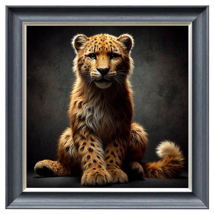 Leopard Cub Orange Fur Velvet Artwork - Grey Frame for wholesale by Febland