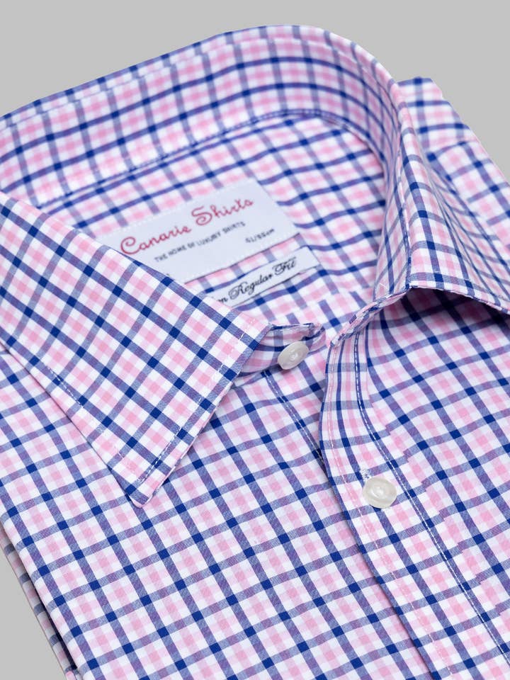 Men's Formal Poplin Pink Blue Check Shirt for wholesale by Canarie Shirts