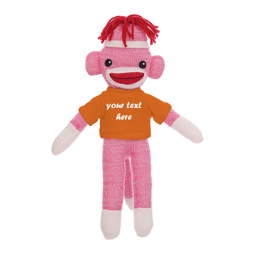 Plushland - Vente Peluche – enfant et bébé - Singe Chaussette Rose de 8" avec T-shirt Personnalisable | Animal en Peluche13