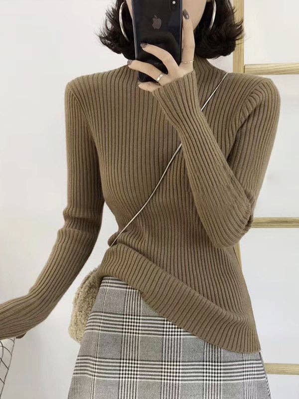 ShieldChic – Großhandel Strickpullover – Damen – 9 Farben Strickpullover mit geteiltem Gelenk und hohem Kragen3