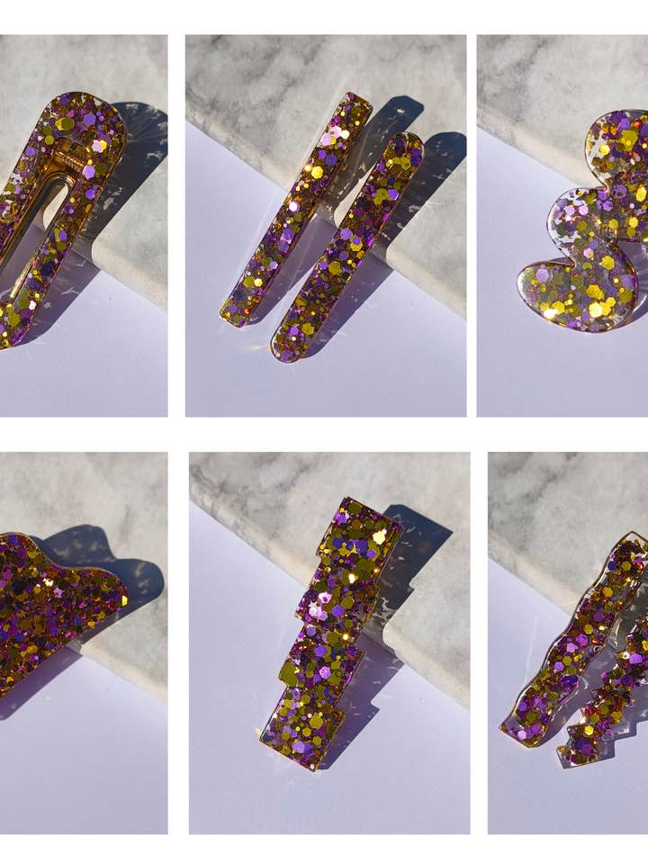 ⋒ RESIN HAIR CLIP PACK - GLITTER ROYAL (8 ITEMS) ⋒ for wholesale by Gleebee