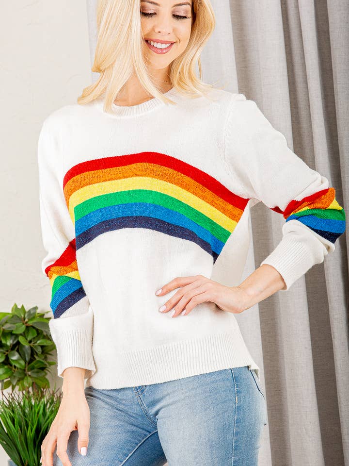 Pink Irene Wholesale – wholesale Pullovertröja - Dam – SOLID OCH REGNBÅGE TRÖJA TOPP