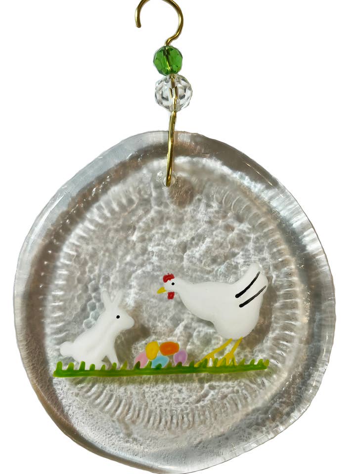 Ornament - Easter Bunny & Chicken for wholesale by Wine Bottle Art