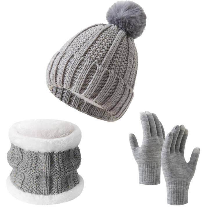 AK Brand - Wholesale Winter accessory set – women's - 3-Piece Knit Winter Set with Hat, Gloves, and Neck Warmer
9