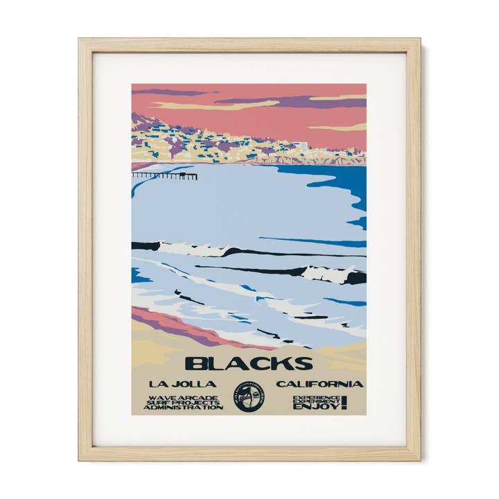 Blacks WPA Surf Poster | Vintage La Jolla Art Print for wholesale by WAVE ARCADE