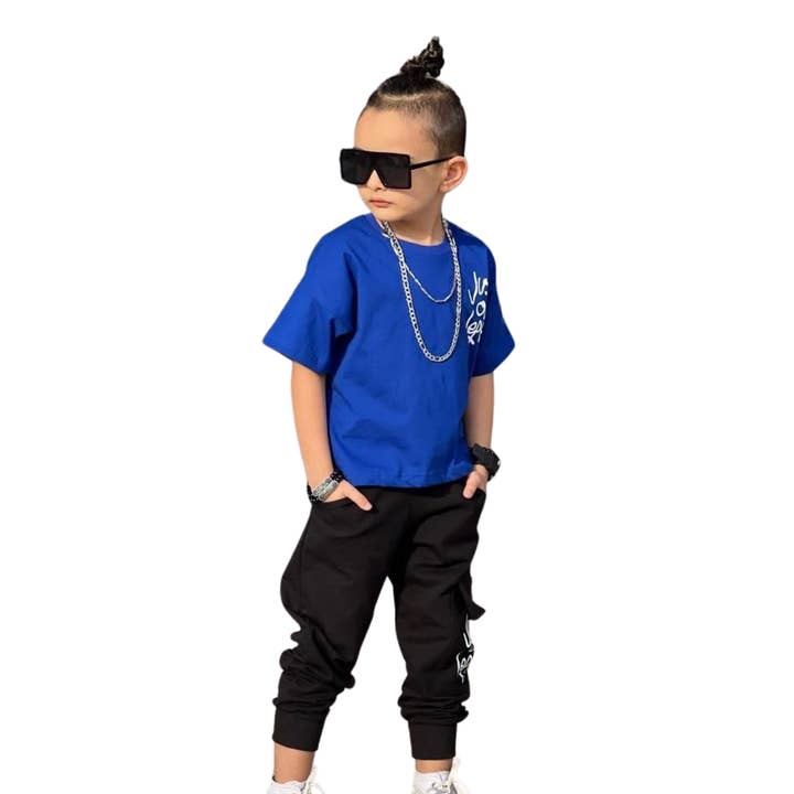 Blue Graffiti Bro Boys Jogger Set for wholesale on Faire