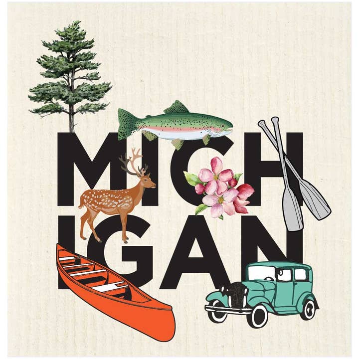 Michigan Peek-A-Boo Swedish Dishcloth for wholesale by Potluck Press