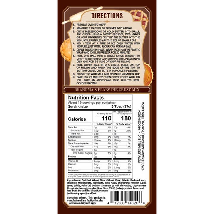 Fowler's Mill - Wholesale Pie - Grandma's Flaky Pie Crust Mix