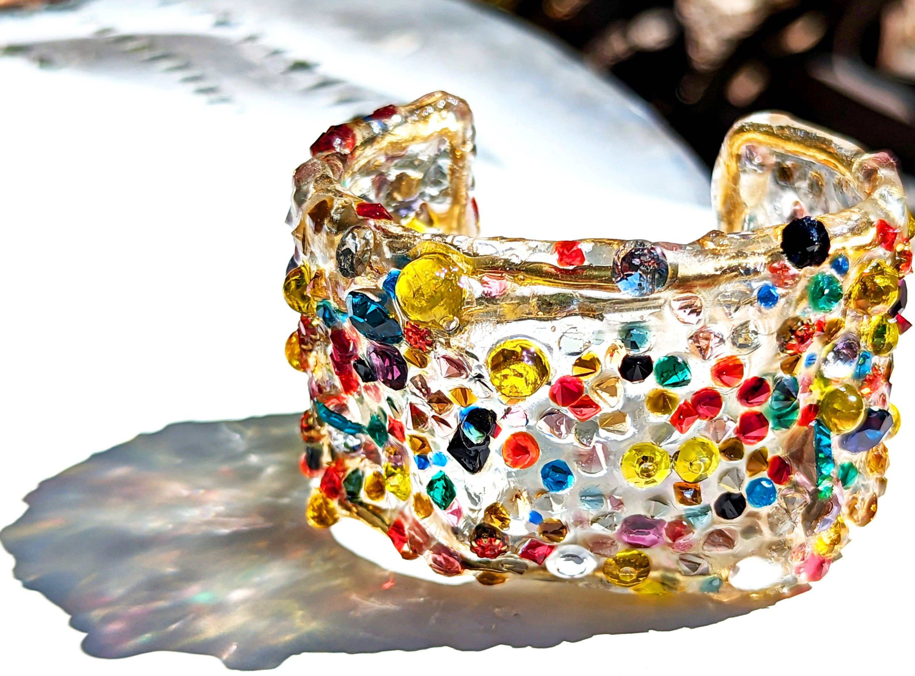 Gay Isber Designs - Wholesale Cuff Bracelet - Confetti Multi Color Cuff Bracelet Vintage Swarovski Faceted Stones Handmade Sustainable USA Sugar Gay Isber5
