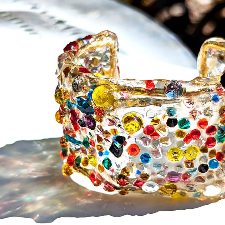 Gay Isber Designs - Wholesale Cuff Bracelet - Confetti Multi Color Cuff Bracelet Vintage Swarovski Faceted Stones Handmade Sustainable USA Sugar Gay Isber5