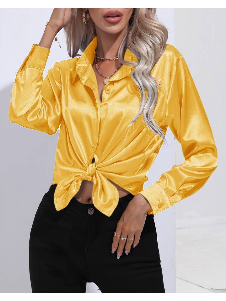 HIDDENBRAND - Wholesale Button Down Shirt - Women's - Satin Faux Silk Long-Sleeved Shirt44