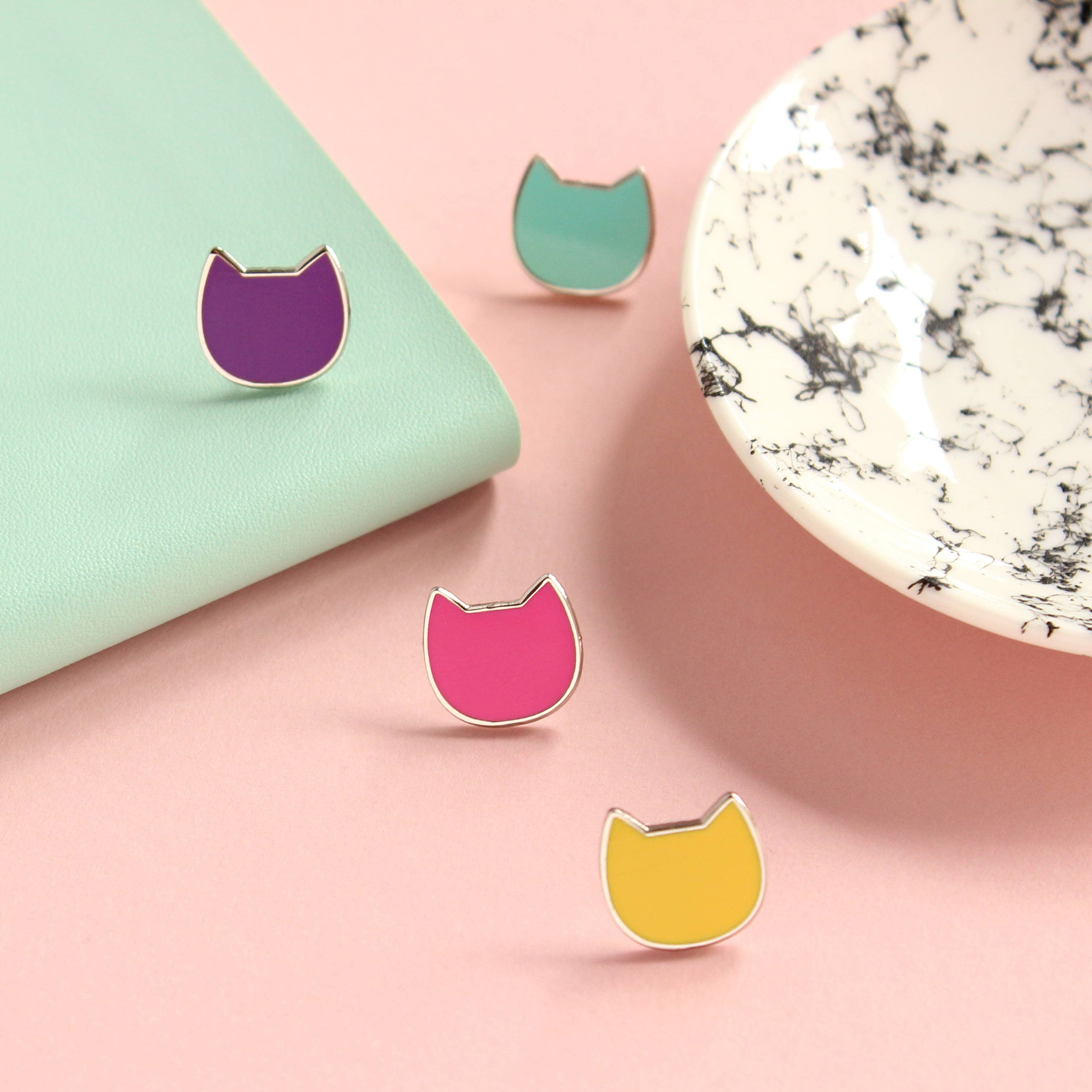 Mini cat enamel pin badge, Multiple colours for wholesale by Purple Tree Designs