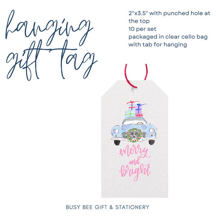 Merry and Bright Christmas Car Hanging Gift Tag | Set of 10 for wholesale by Busy Bee Gift