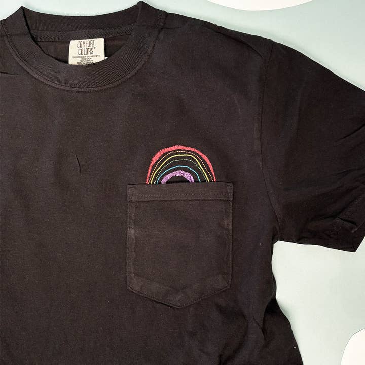 Unisex Embroidered Rainbow Pocket Tee for wholesale by Animal Instincts