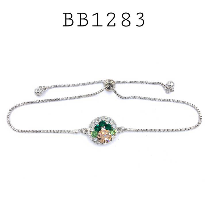 Bracelet rond en laiton à fermeture Lariat ajustable CZ multicolore pour la vente par Nisso & Co. NYC Jewelry Wholesale