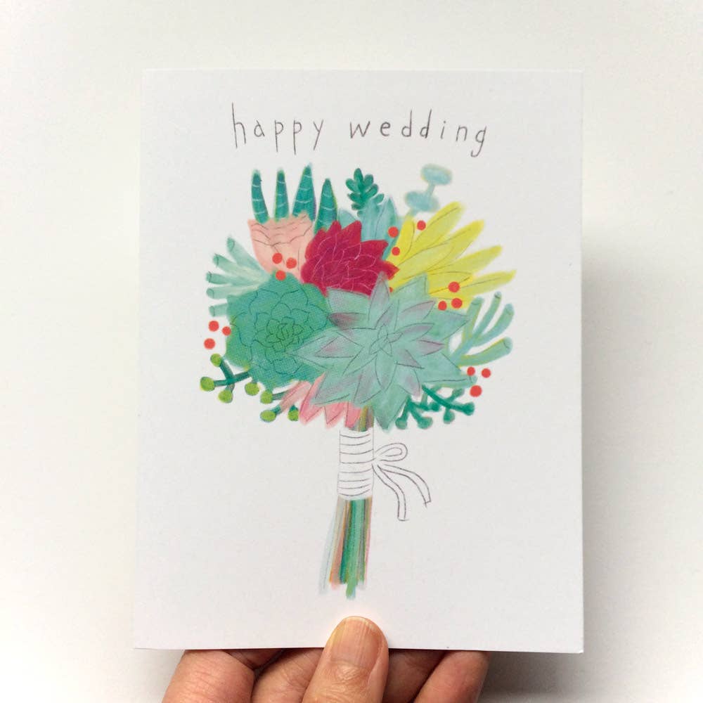 Honeyberry Studios - Wholesale Wedding Card - Succulent Bouquet Wedding Greeting Card3