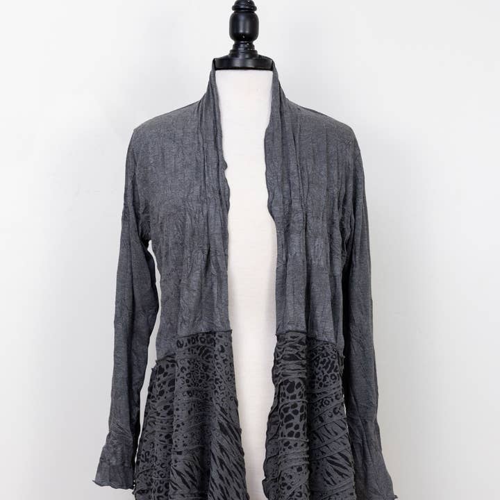 Crinkle Cardi Charcoal for wholesale by Vine Street Apparel