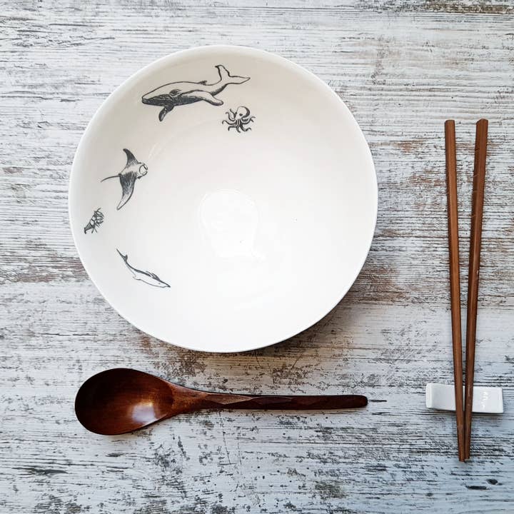 Cerámics & co - Vendita all'ingrosso Insalatiera - Ciotola per ramen con cucchiaio e bacchette « Marine Fauna »1