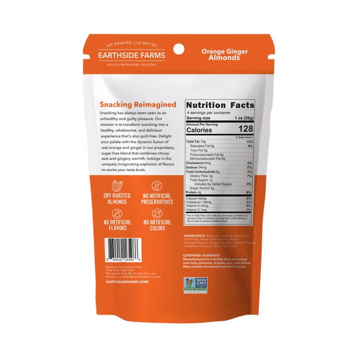 Earthside Farms - Wholesale Nuts - Orange Ginger Almonds - Vegan Candied Nuts 4oz Snack1
