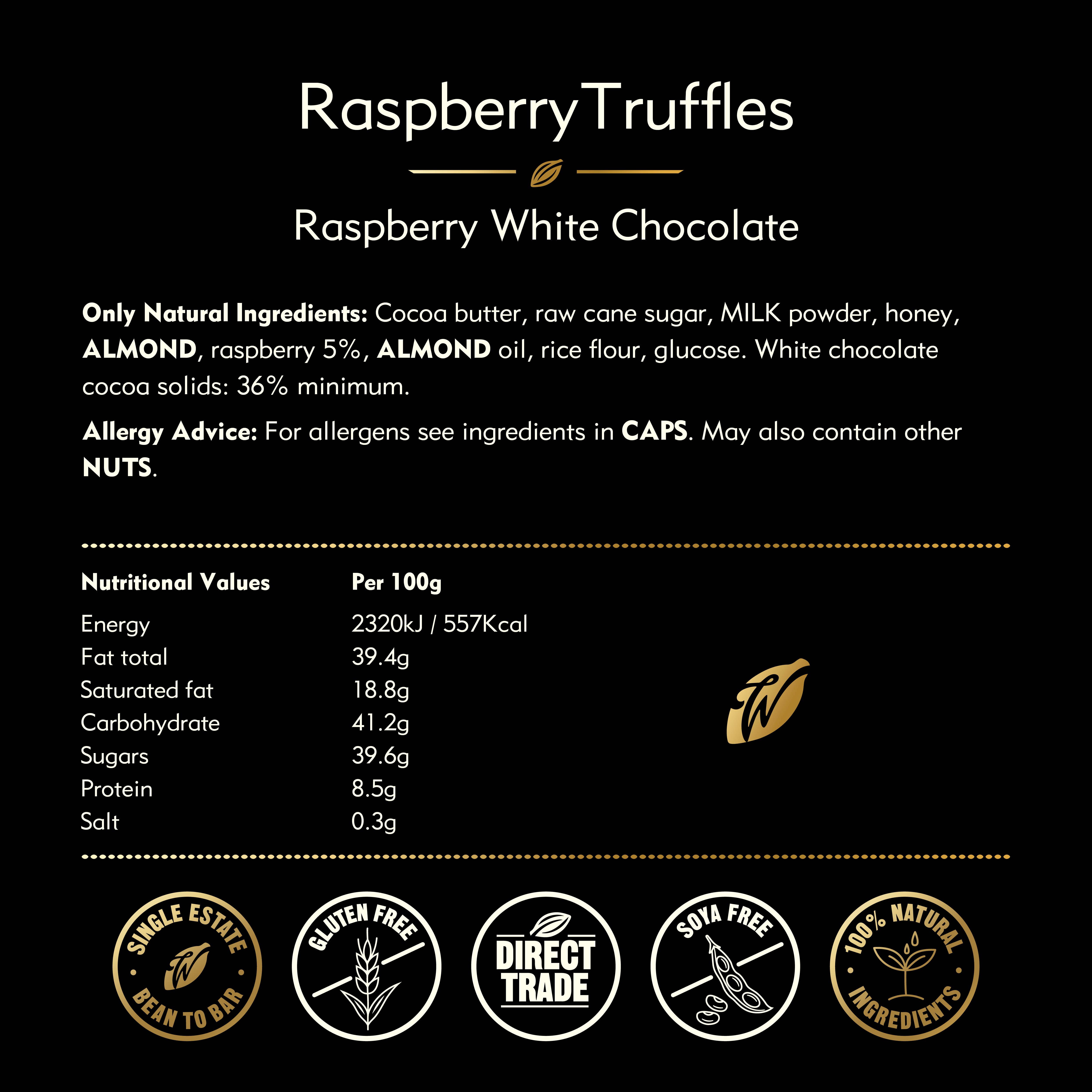 Willie's Cacao - Wholesale Chocolate Box - Raspberry Truffles with soft raspberry centre. x5  35g3