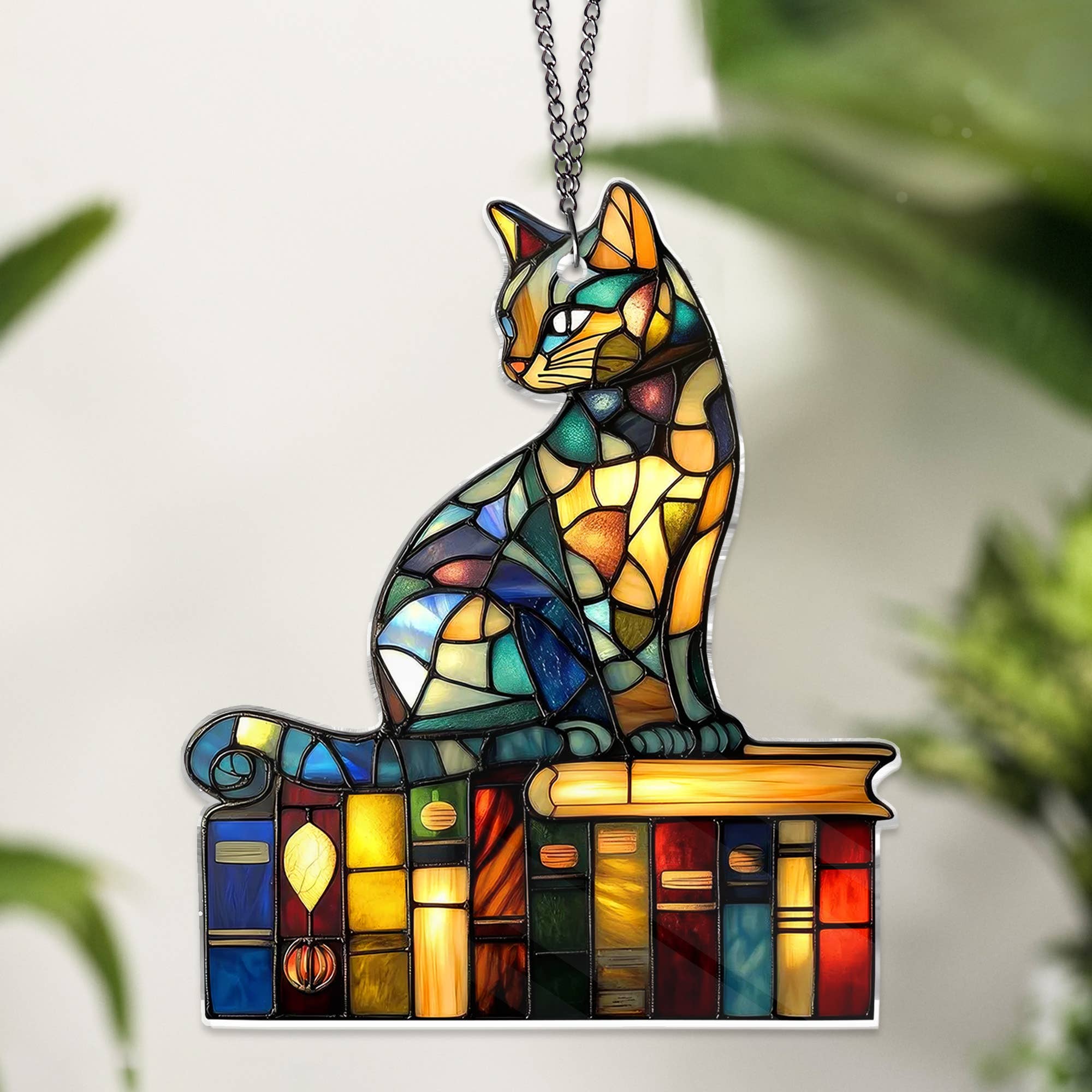 Merchemy - Vente Décoration murale – enfant et bébé - Ornement ACRYLIQUE Chat Et Livre Chat Lisant Suspension de Fenêtre