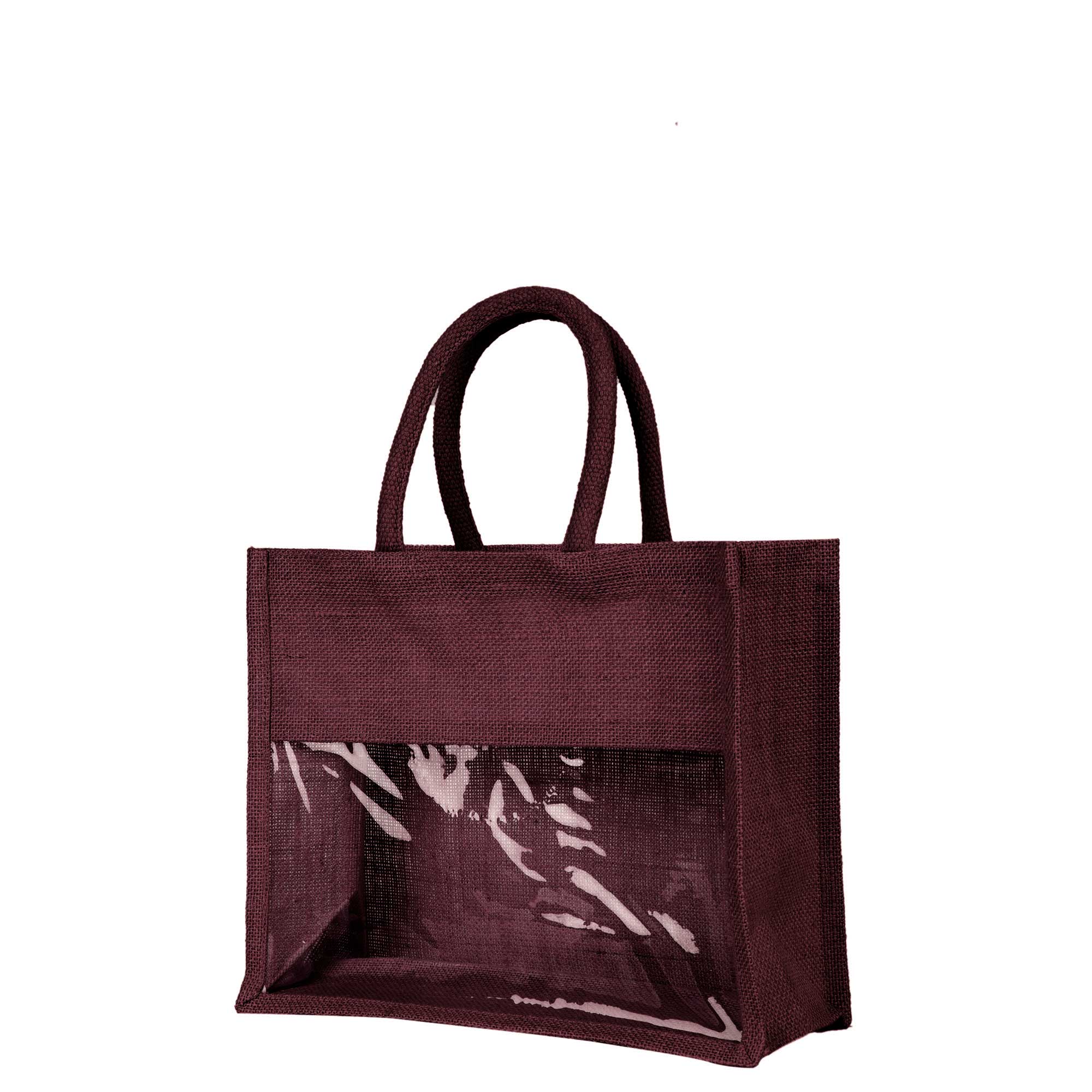 ecojutebags – wholesale Bärkasse - Unisex – Återanvändbara juteväskor – Set om 4 med PVC-fönsterpanel30