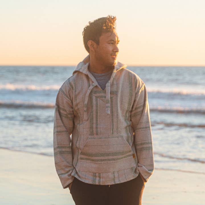 Mexican Poncho Baja Hoodie - Soft Hooded Sweater - Tan for wholesale by West Path