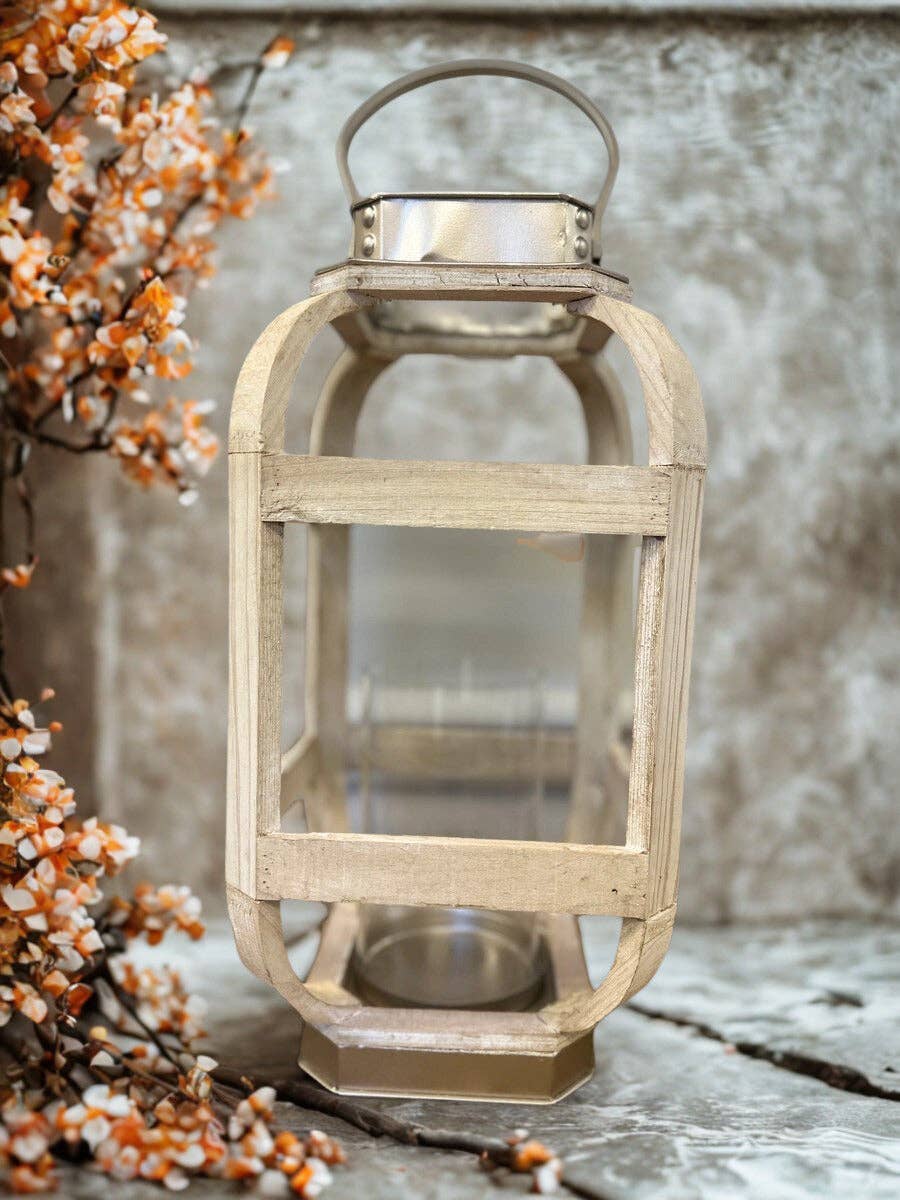 Vagabond Vintage – wholesale Lantern – WOOD WITH METAL WHITE LANTERN CANDLE HOLDER0