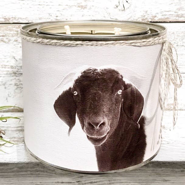 'Buttercup' Goat Animal Themed Premium Dual Wick Soy Candles for wholesale by Sweet Gumball Inc.