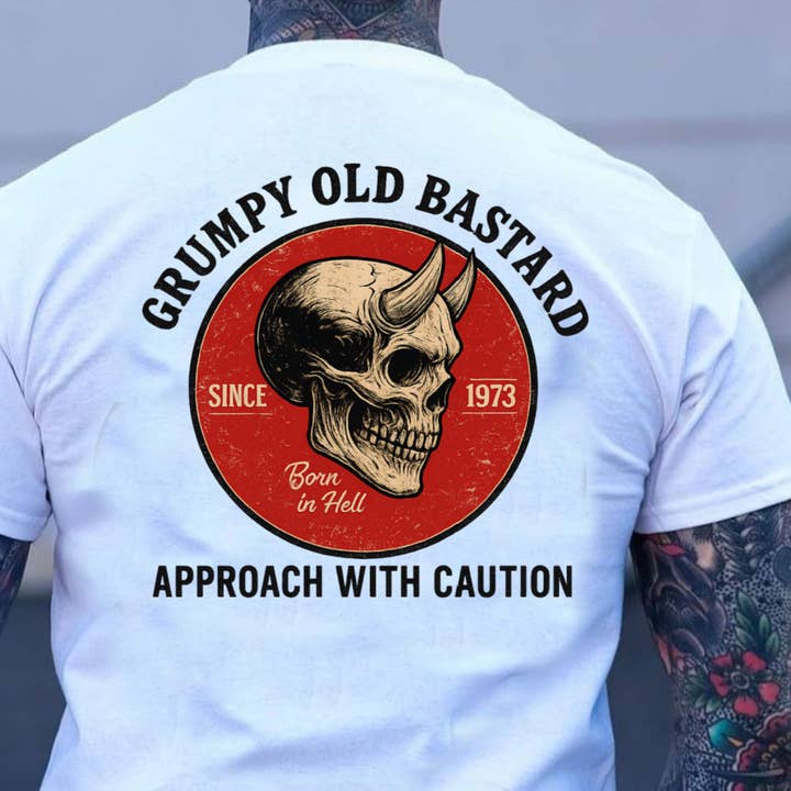 STRONG N FREE CDN - Wholesale Graphic Sweatshirt - Unisex - T-Shirt Sweatshirt Crewneck Grumpy Old Bastard – Vintage Skull Horned Back Print “Approach With Caution” Design